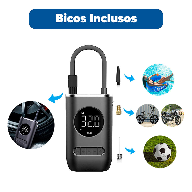 Kit Reparo Pneu + Bomba de Encher Pneu Mini Compressor Portátil