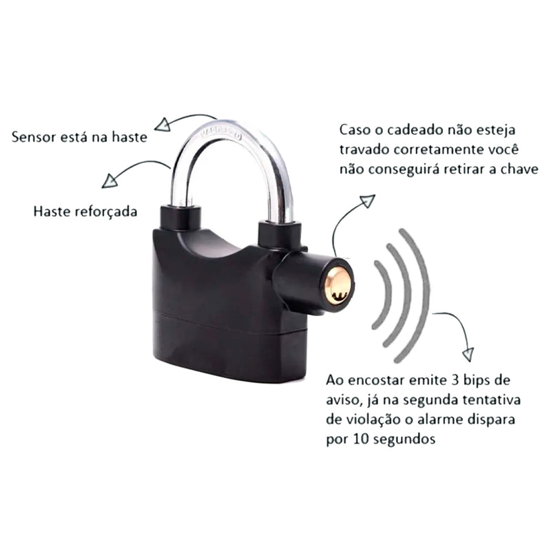 Cadeado Com Alarme Antifurto Moto, Bike, Portões