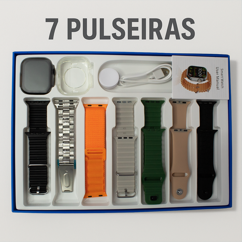 Relógio Smartwatch K9 Ultra Pro Max com 7 Pulseiras Prova D'Água
