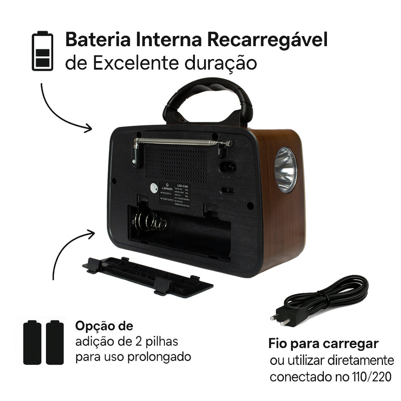 Rádio Retrô Estilo Vintage Bluetooth, USB, FM
